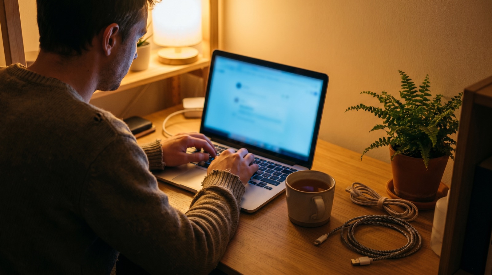 Person asking an AI assistant on a laptop for a local business recommendation