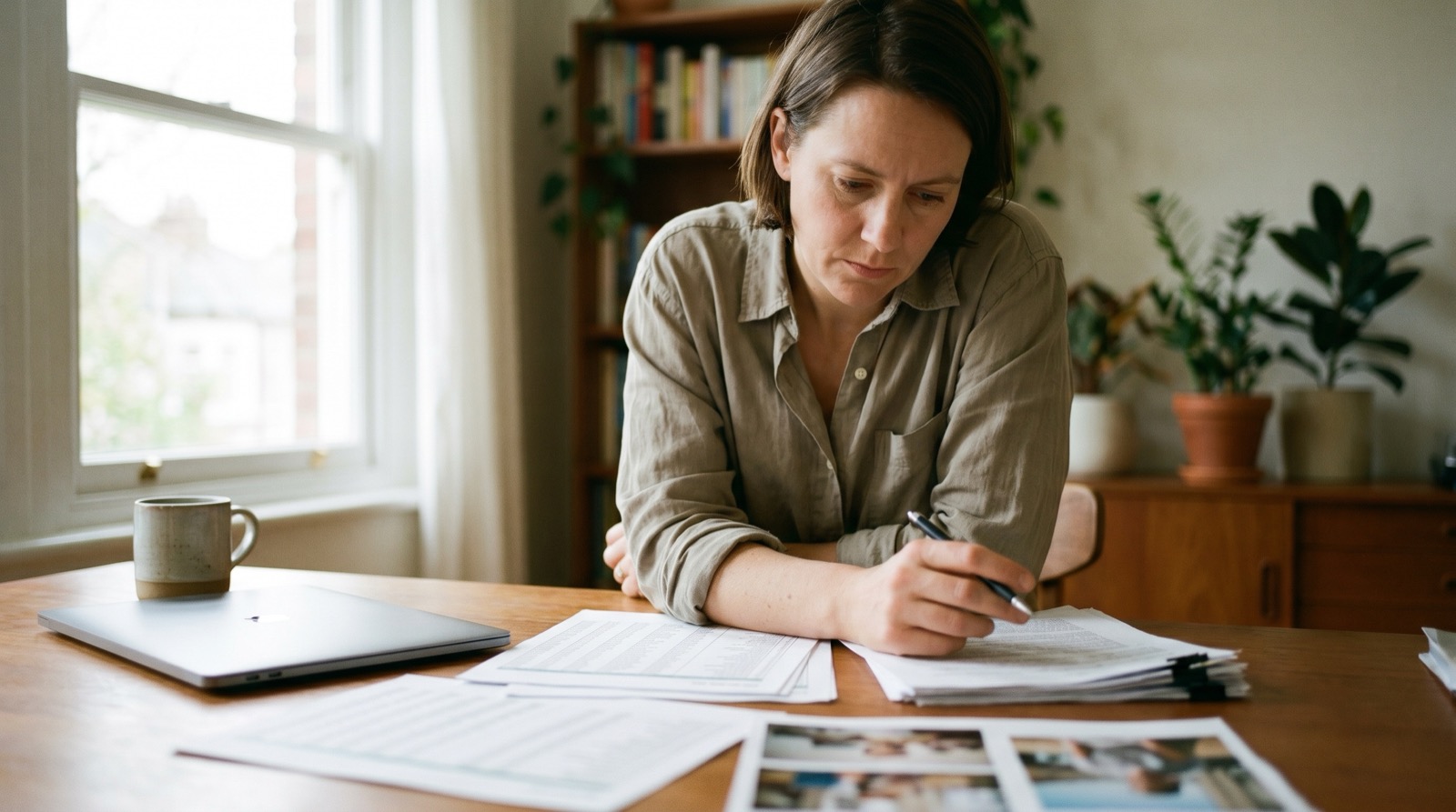 A real estate investor reviewing property deal numbers on a laptop at a home-office desk